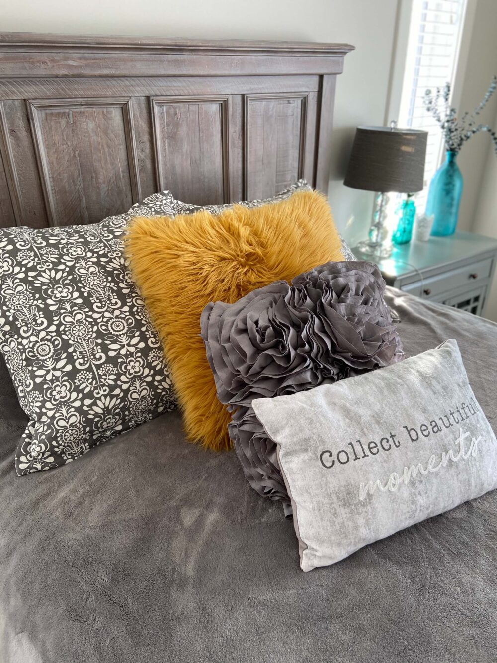 autumnal coloured bed covers and cushions