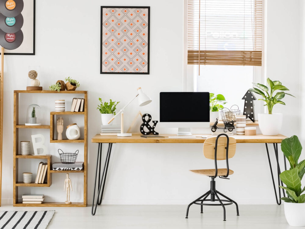 modern home office space with shelving